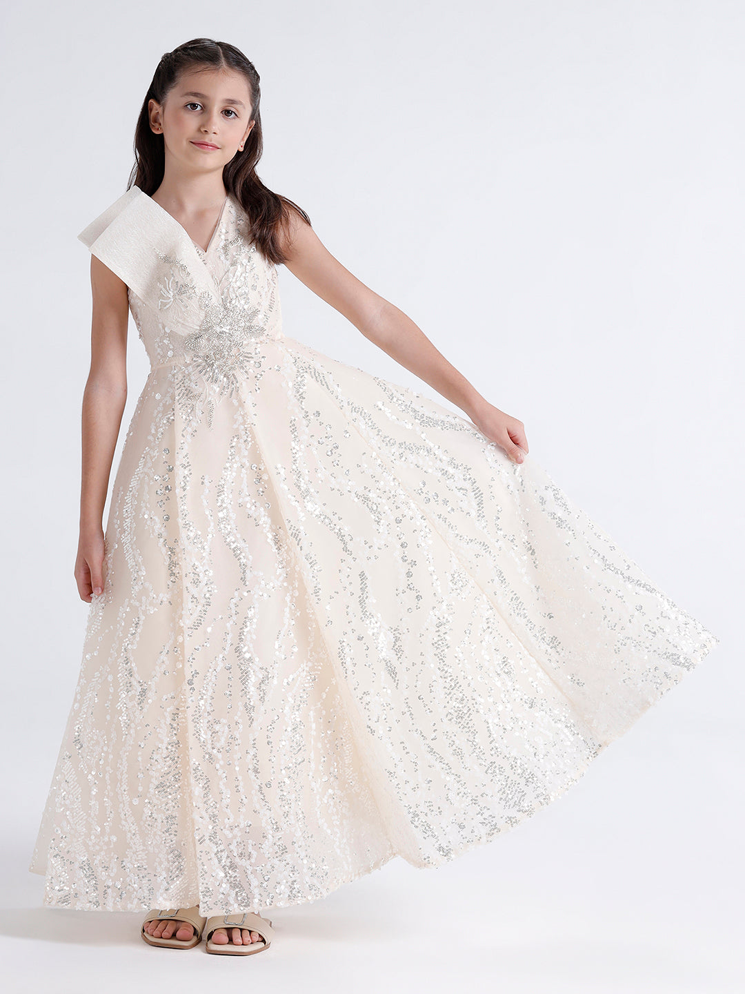 Girls long slim fit Dress with Glass bead embroidery