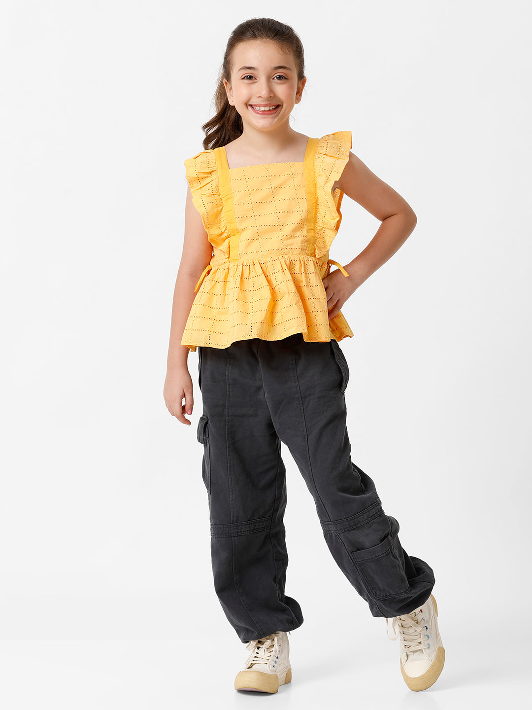 Girls Schiffli Embroidered Top