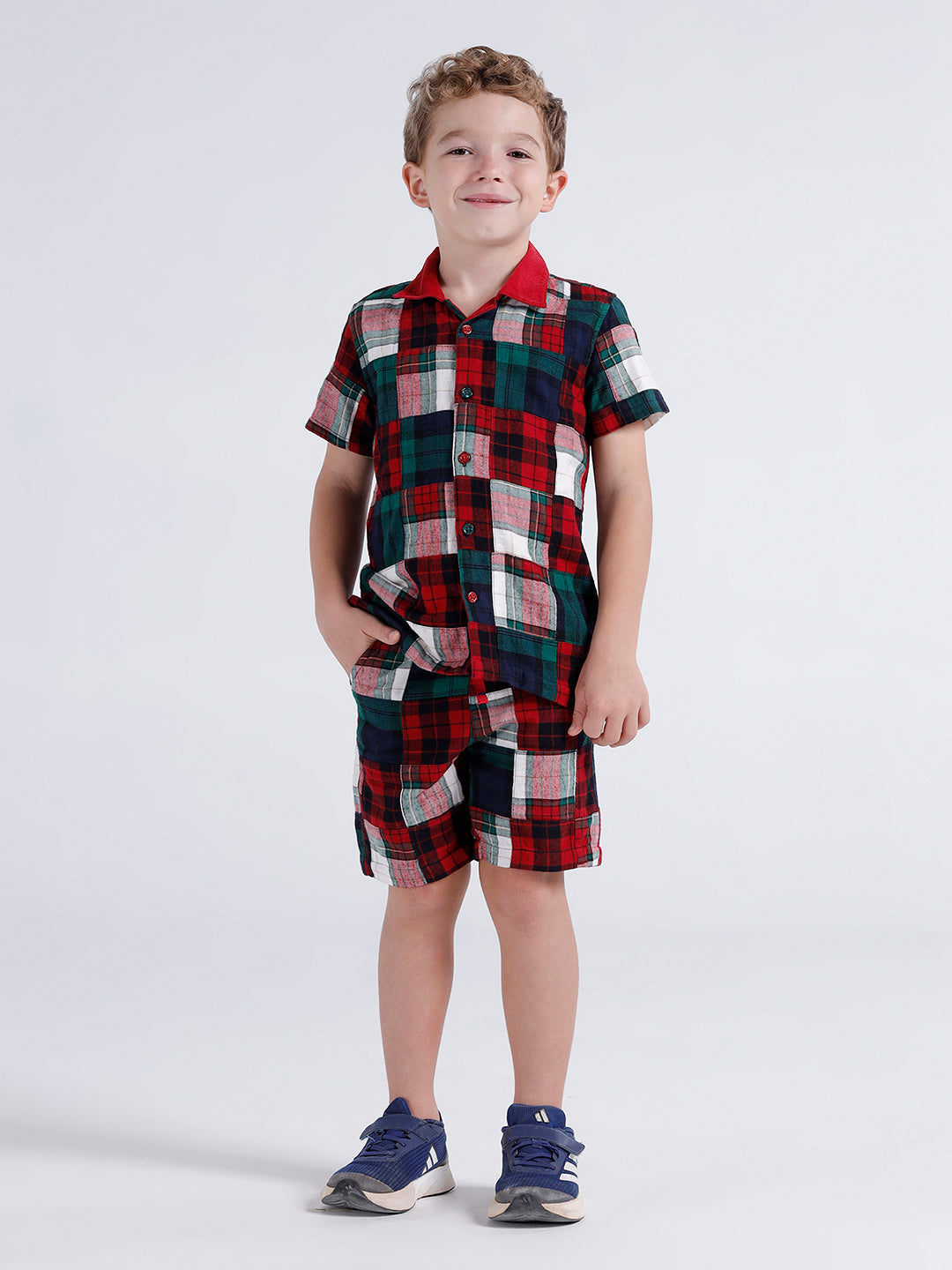 Boys short sleeve open collar patchwork shirt