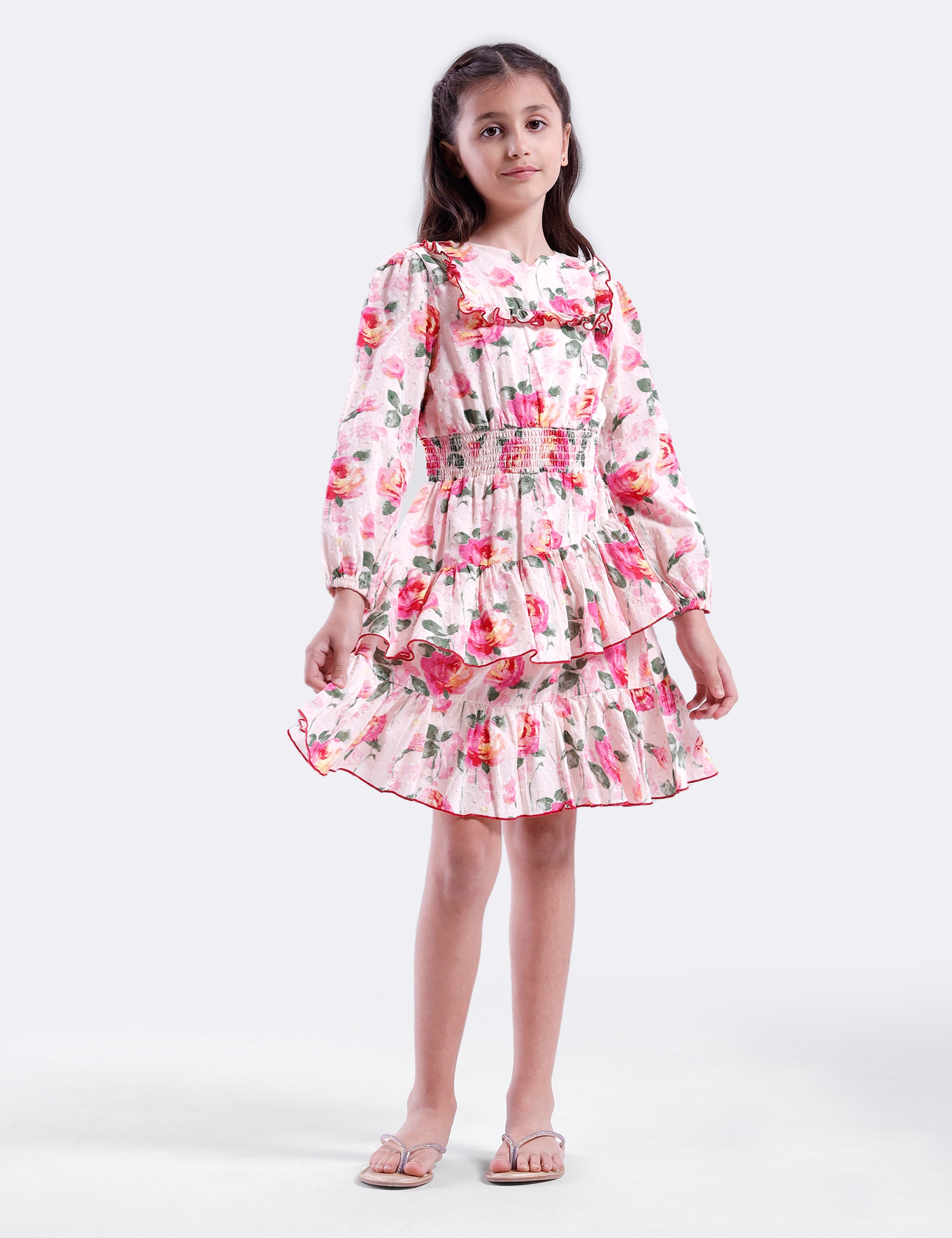 Girls Frill dress with smocked waist