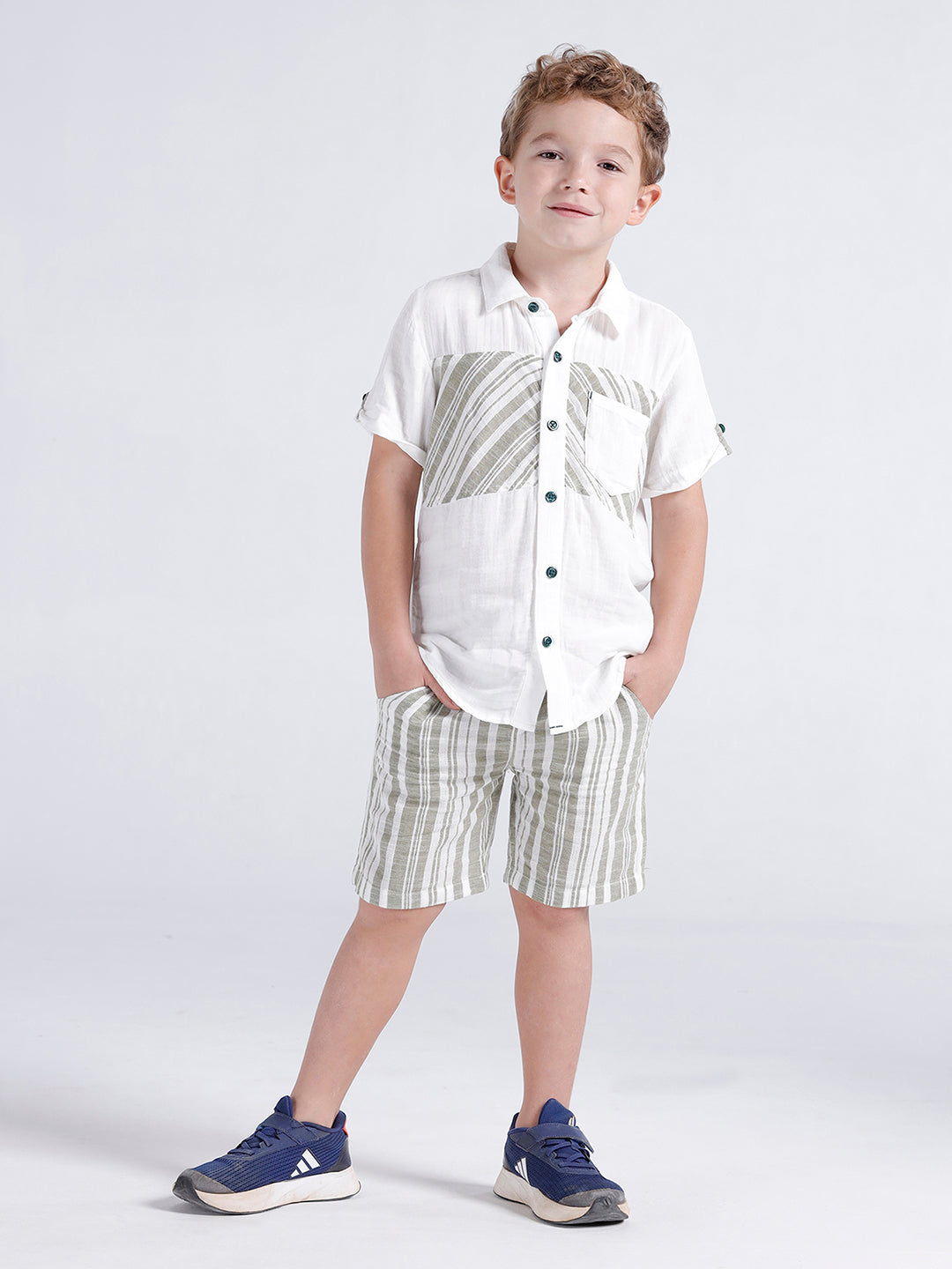 Boys Short sleeve shirt with stripe panel across front