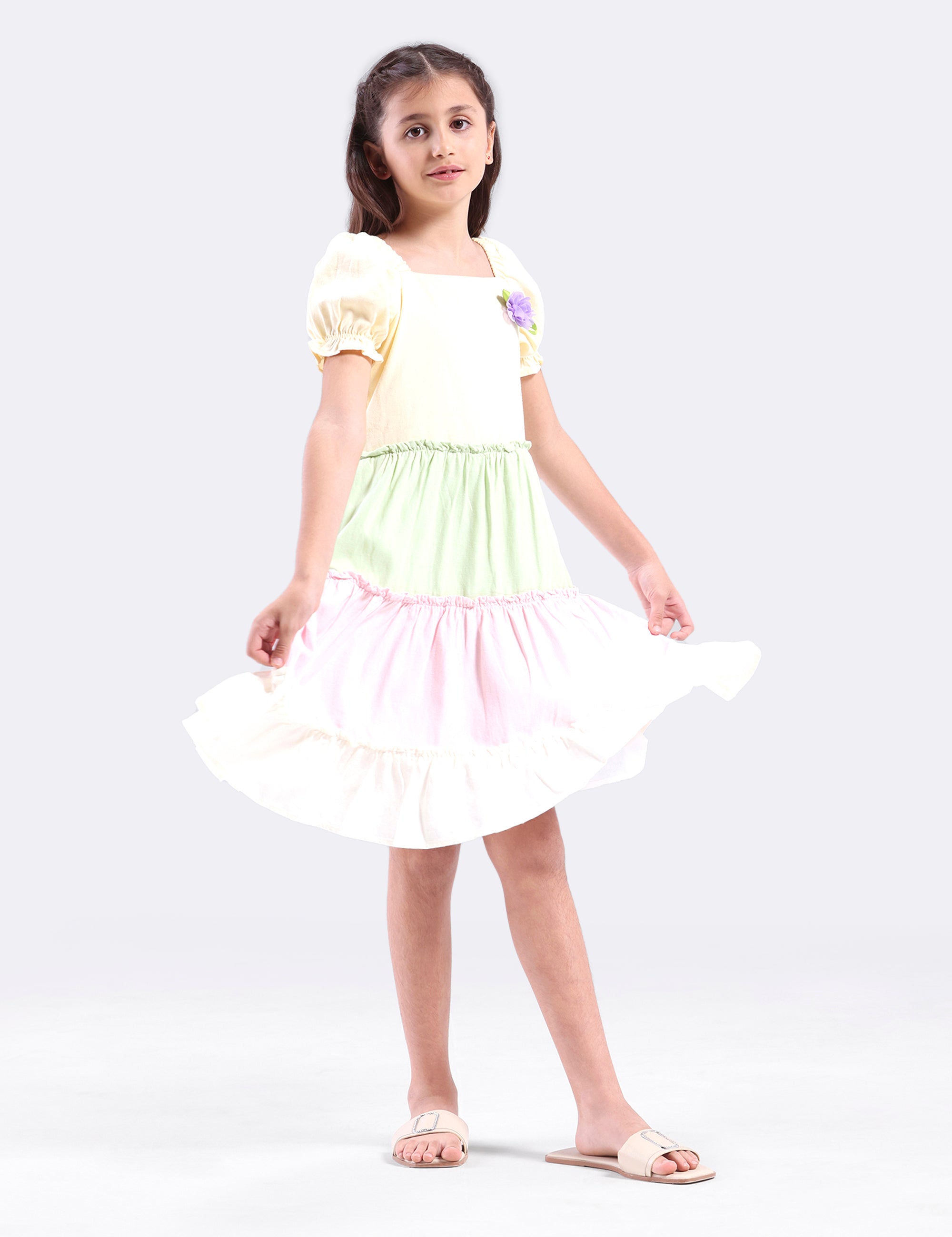 Girls multi colour panel dress