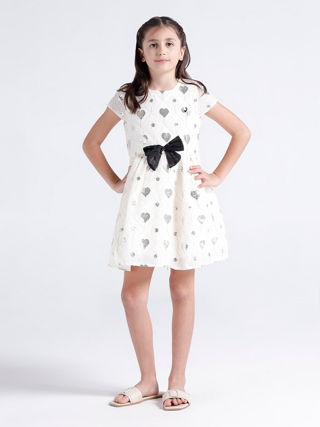 Girls dress with all over heart shape sequins emb