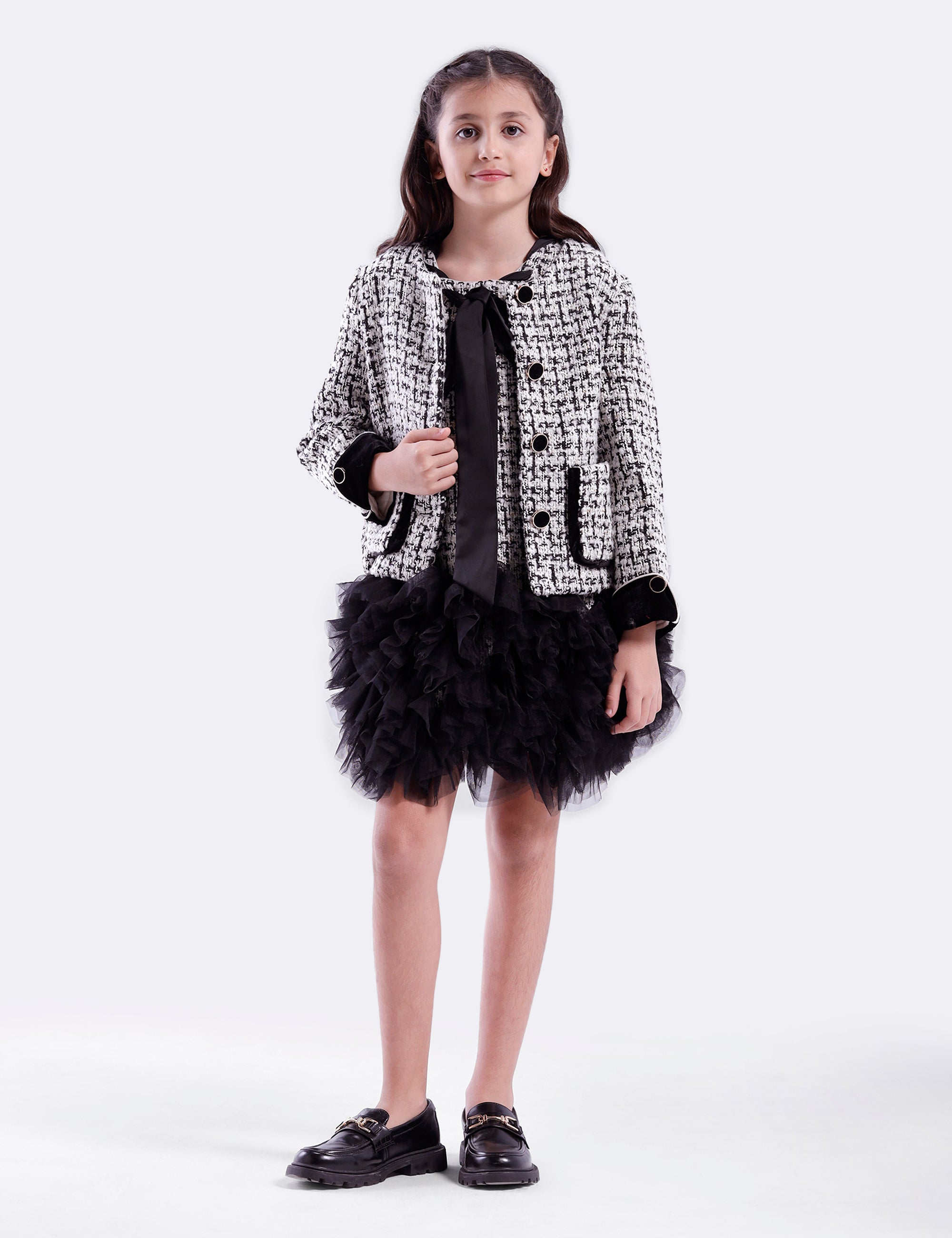 Girls Dress with ruffle hem & Satin tape Bow
