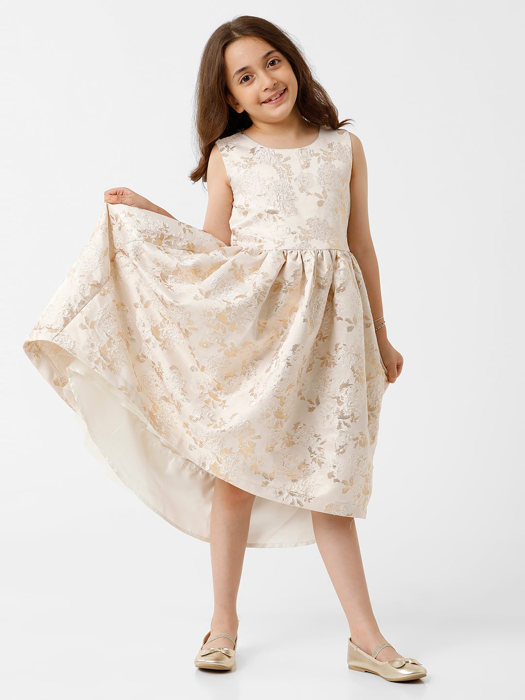 Girls Jacquard Floral Flared Dress