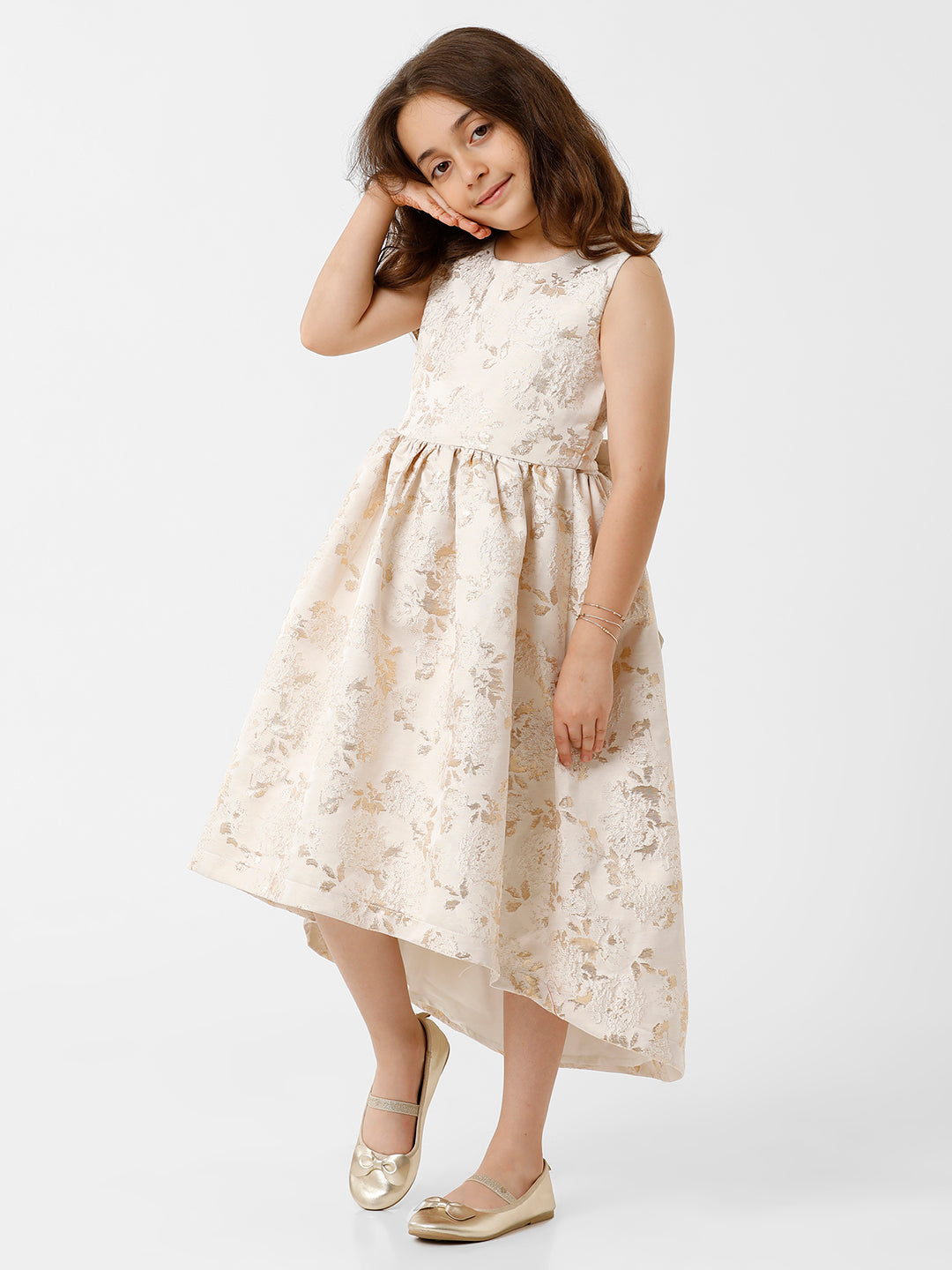 Girls Jacquard Floral Flared Dress