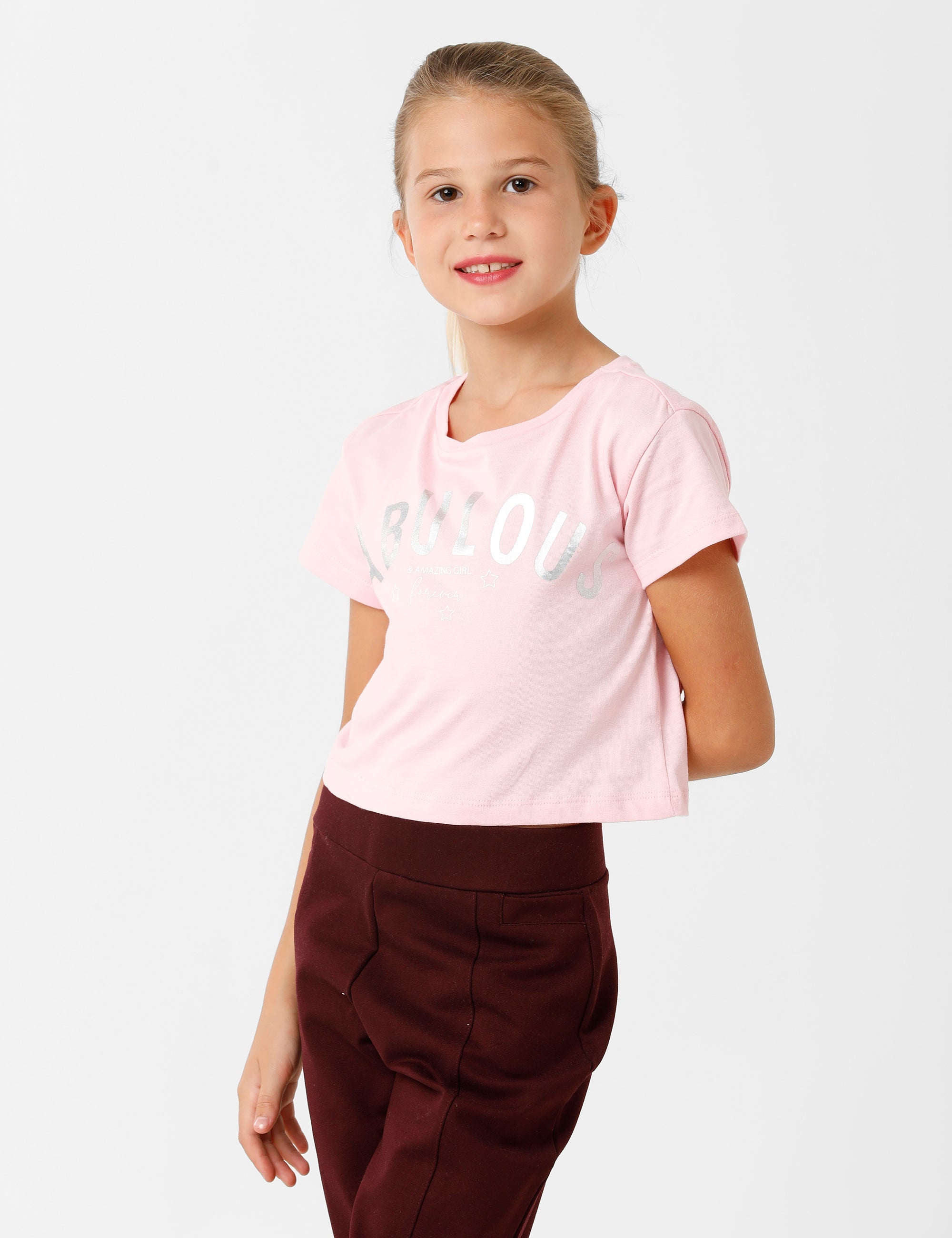 Printed Cotton Candy Pink Crop T-Shirt