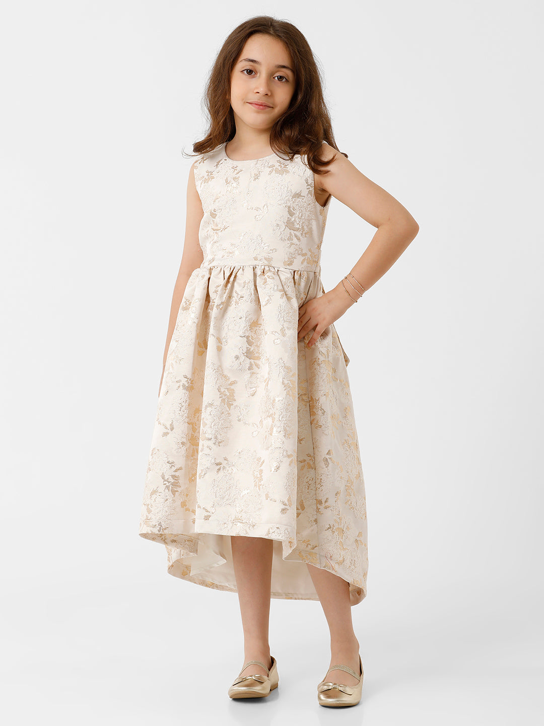 Girls Jacquard Floral Flared Dress