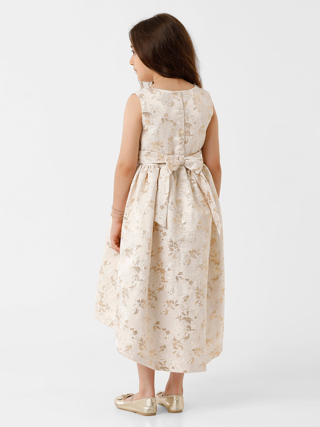 Girls Jacquard Floral Flared Dress