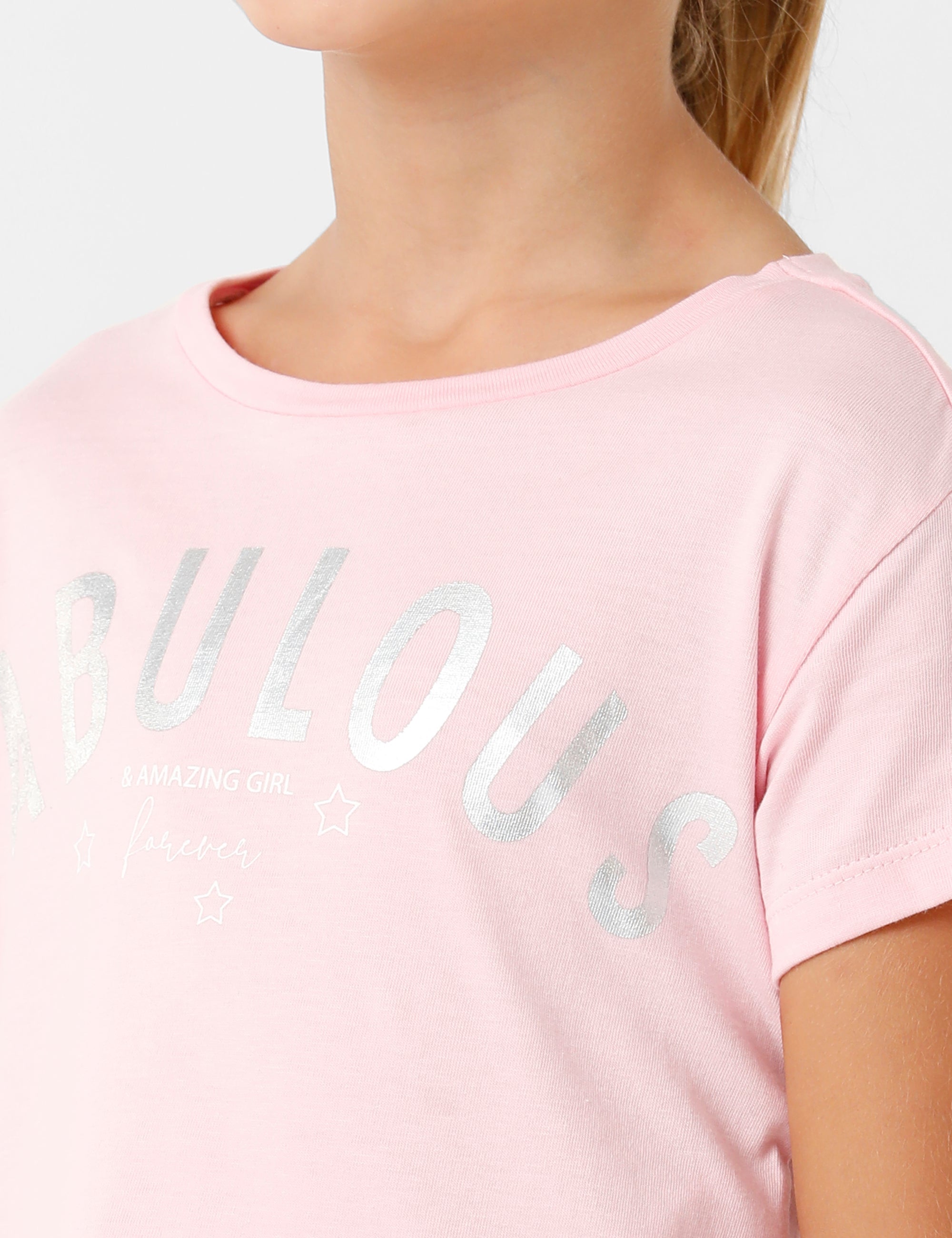 Printed Cotton Candy Pink Crop T-Shirt