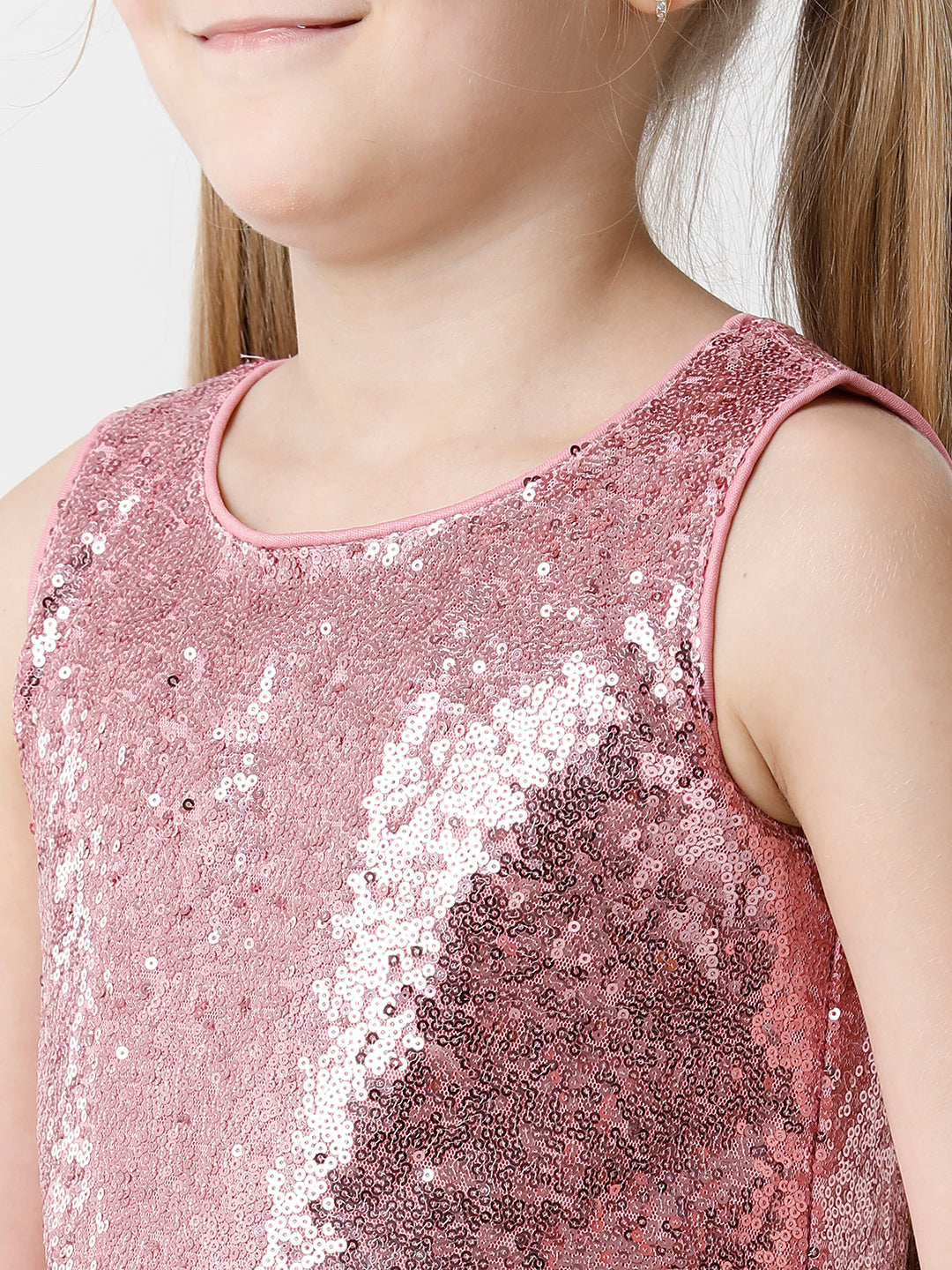 Soft Pink Sequins Dress with Fur