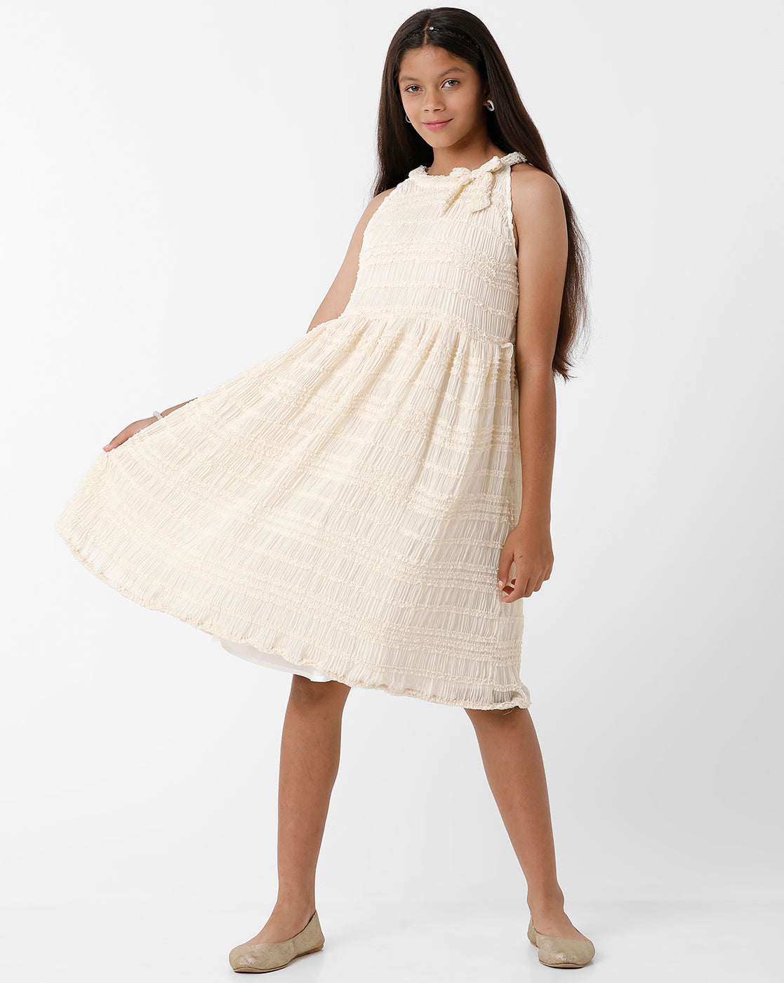 Off-White Pleated Dress