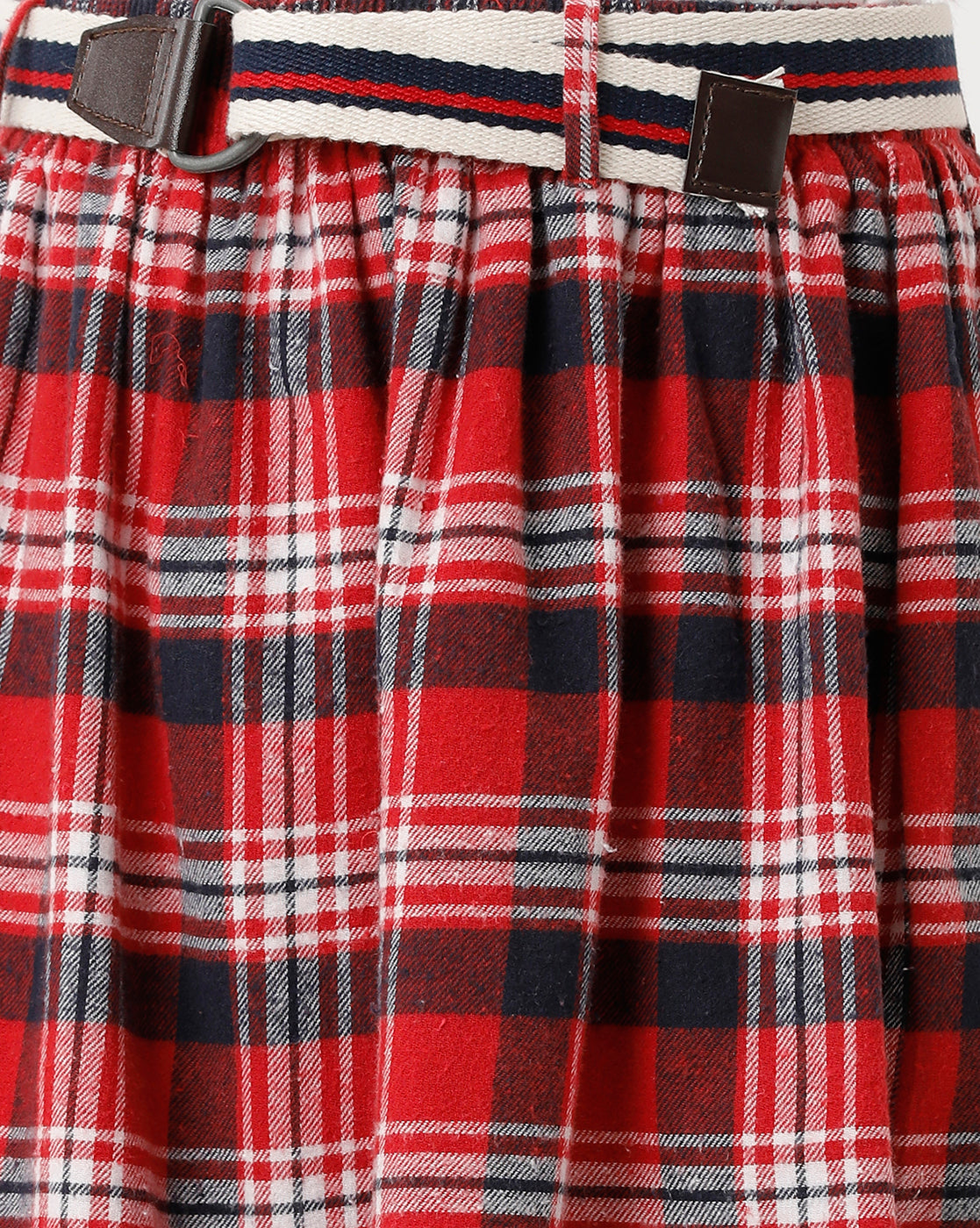 Red Checked Skirt with Belt