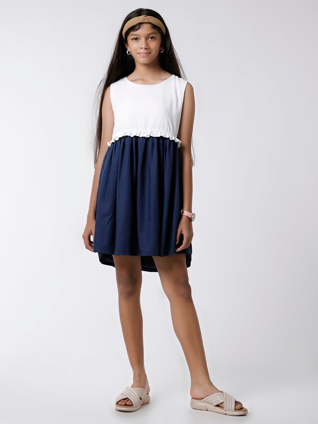 White and Navy Fit and Flare dress