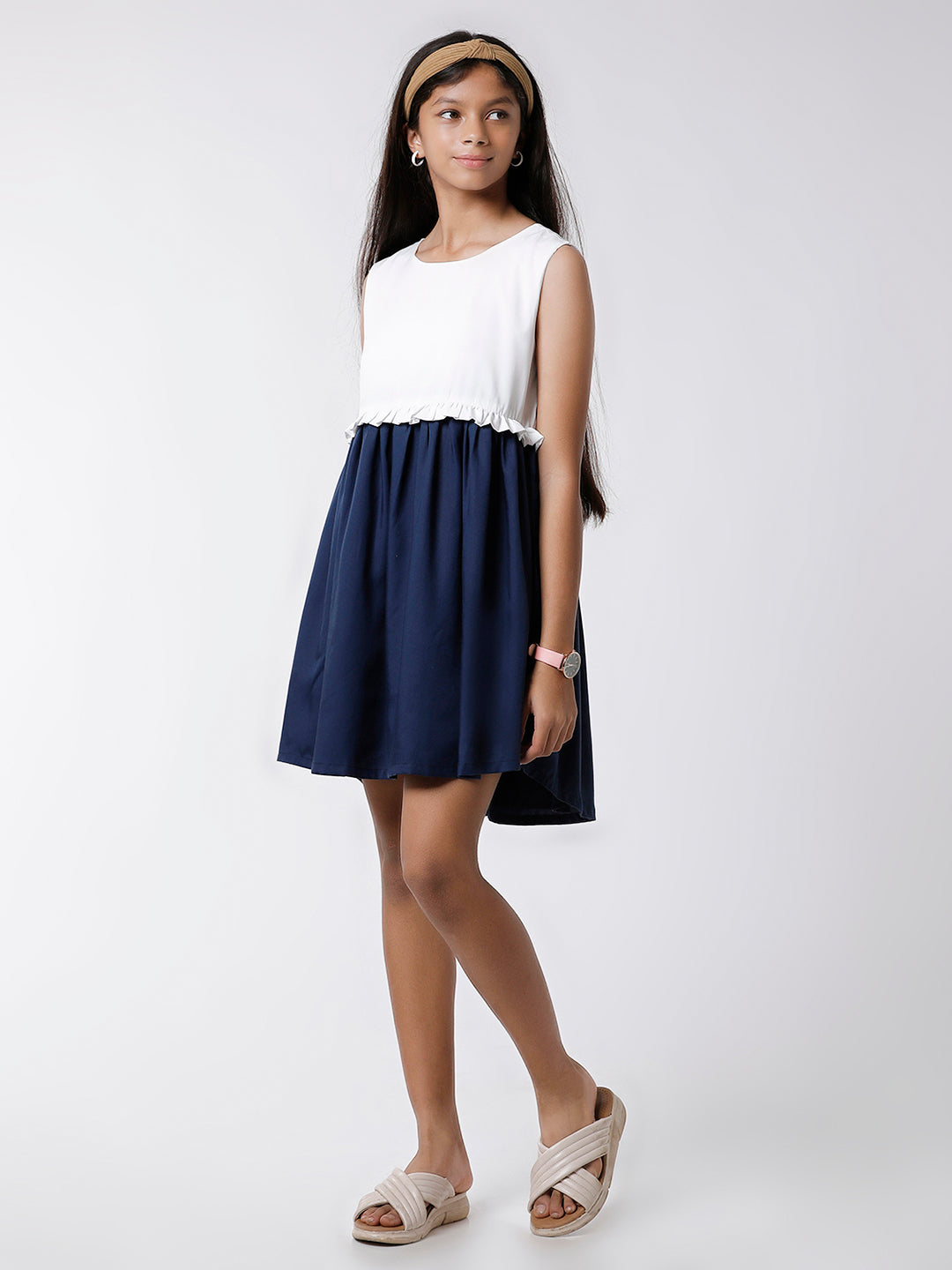 White and Navy Fit and Flare dress