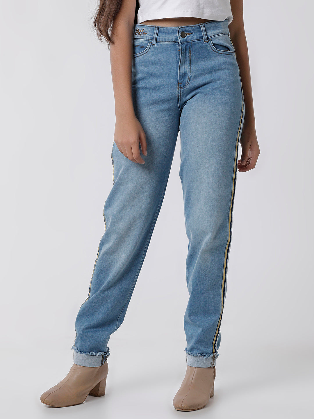 Girls Regular Fit Full Length Washed Jeans