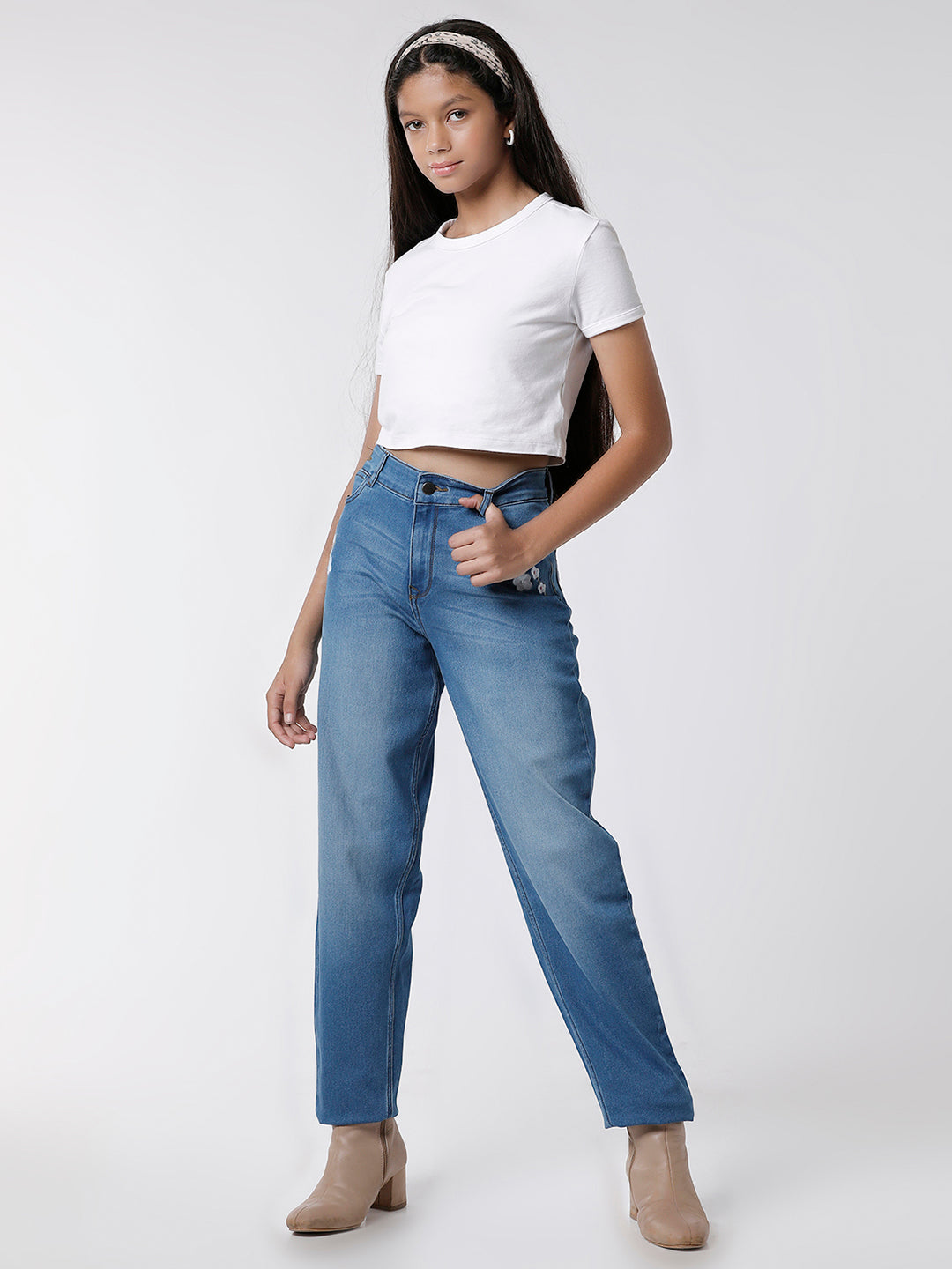 Girls Regular Fit Full Length Solid Jeans